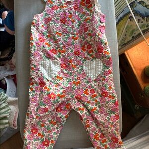 Mini Boden Floral Baby Dungarees 9-12M Heart Pocket Overalls